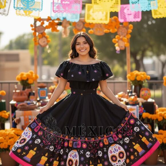 Mexican two piece day of the dead dress mexico todo corazon - Picture 2 of 11